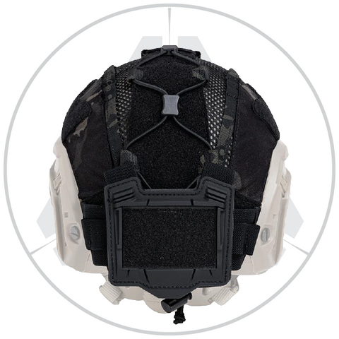 Tactical helmet MOLLE cover with battery counterweight