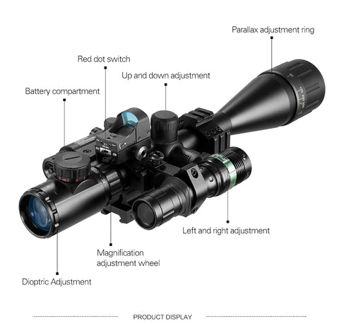 Caza 6-24x50 Aoeg Telémetro Visor de rifle con holográfico 4 Mira retícula Punto  rojo Verde Láser Combo Riflescope Ar15
